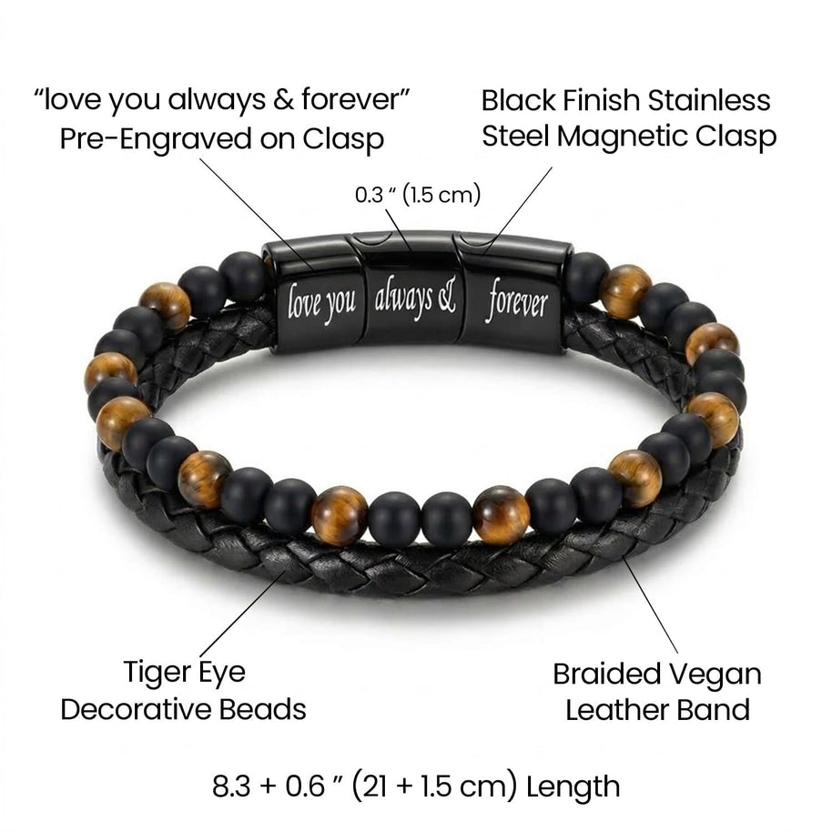 To My Son Bracelet With Heartfelt Message - Tiger Eye Bracelet For Men - Always With You