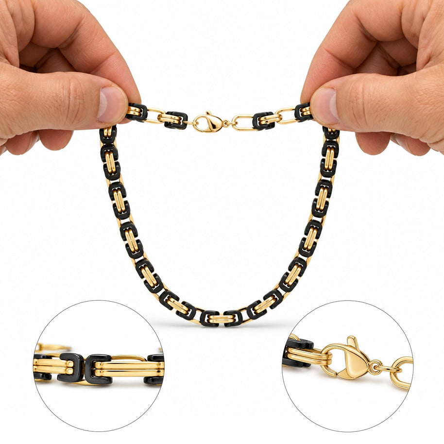 To My Son Gold & Black Stainless Steel Byzantine Chain Bracelet