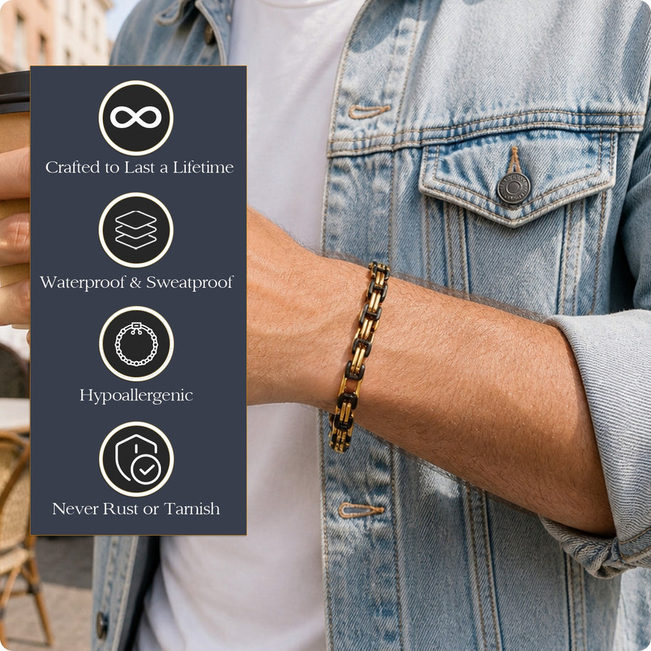 To My Son Gold & Black Stainless Steel Byzantine Chain Bracelet