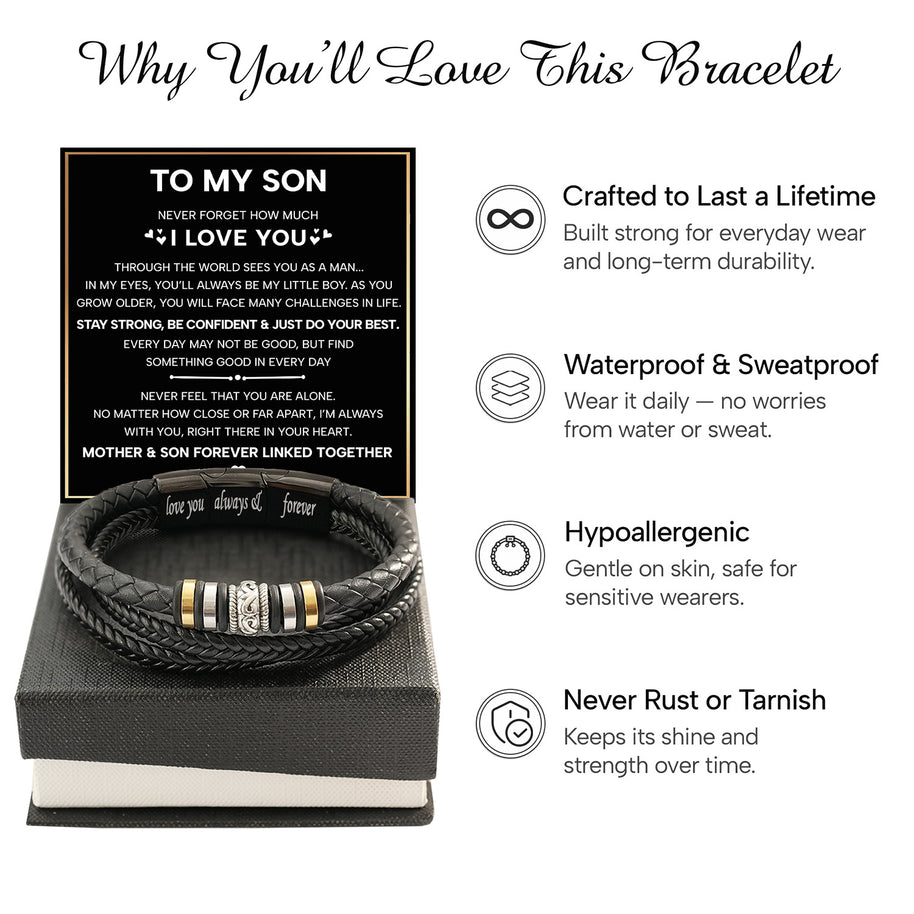 To My Son Bracelet With Heartfelt Message - Unique Jewelry For Men - Linked Together