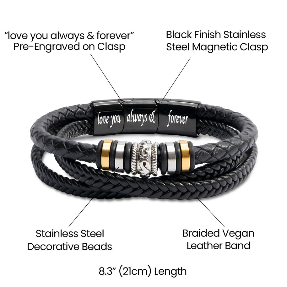 To My Grandson Bracelet With Heartfelt Message - Unique Jewelry For Men - Always Be There