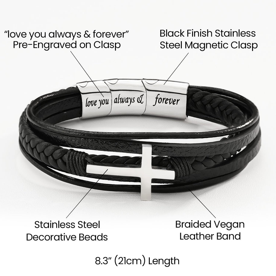 To My Grandson Cross Bracelet With Heartfelt Message - Unique Jewelry For Men - Always On My Mind