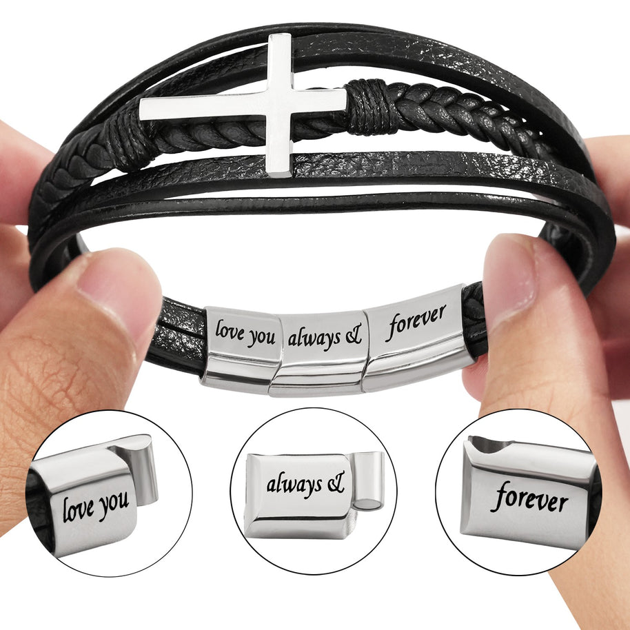 To My Grandson Cross Bracelet With Heartfelt Message - Unique Jewelry For Men - Always On My Mind