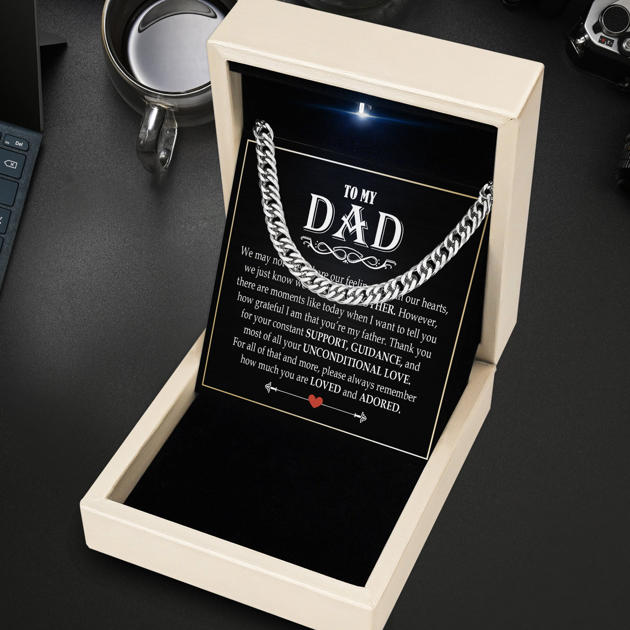 Cuban Necklace Gifts For Dad With Personalized Message Card Necklace