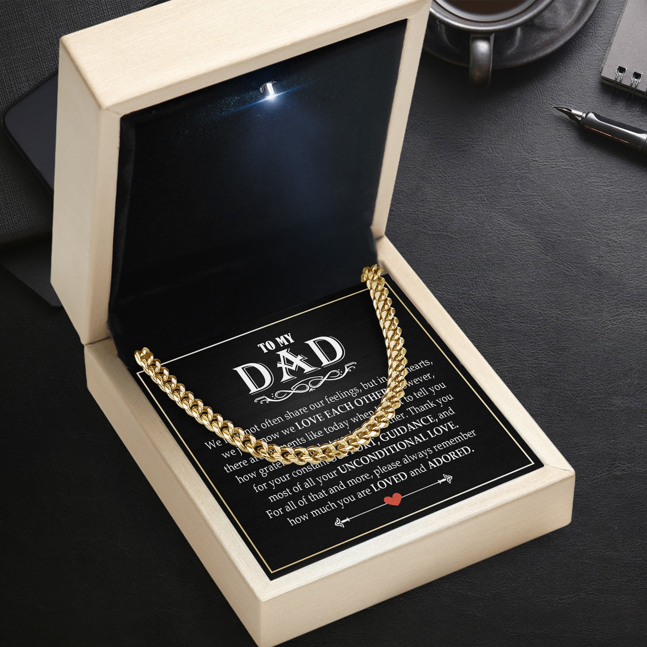 Cuban Necklace Gifts For Dad With Personalized Message Card Necklace