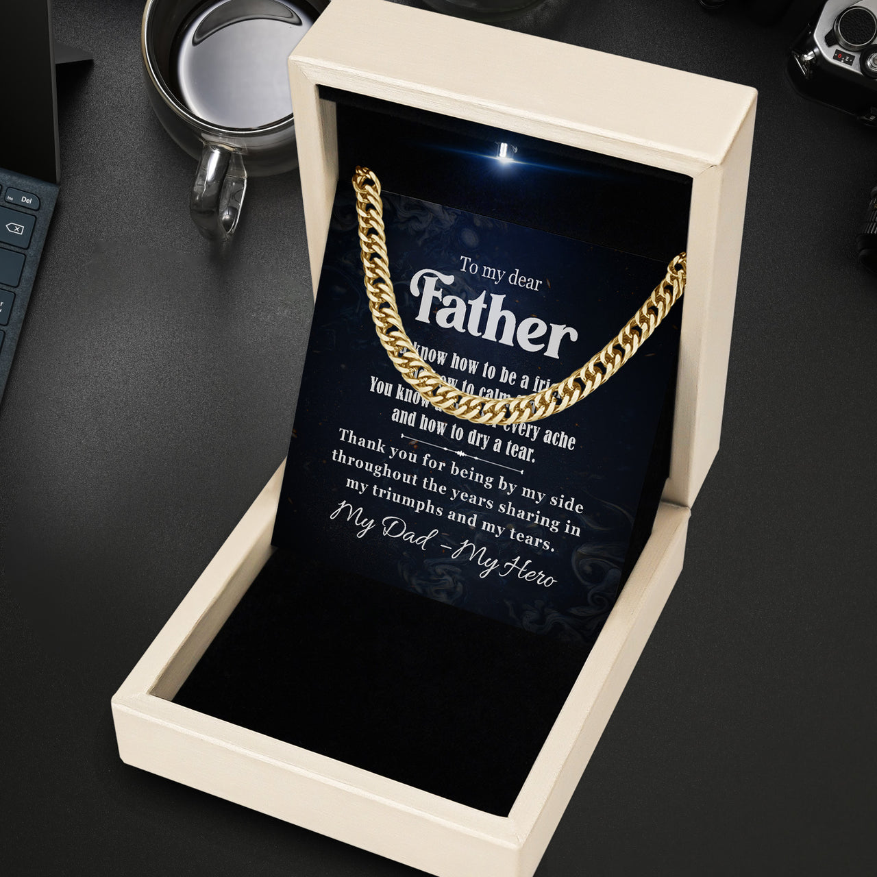 Cuban Necklace Gifts For Dad With Personalized Message Card Necklace