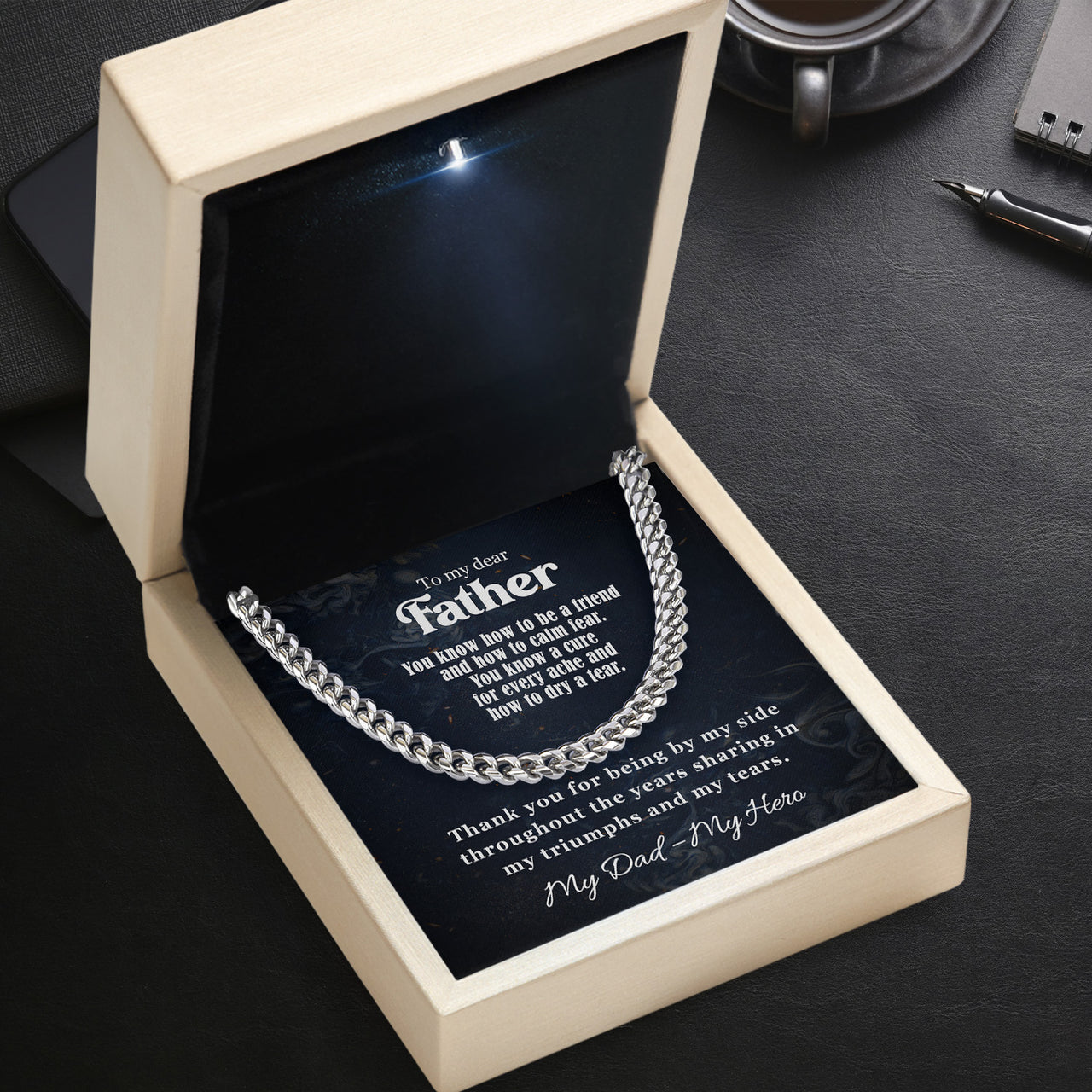 Cuban Necklace Gifts For Dad With Personalized Message Card Necklace