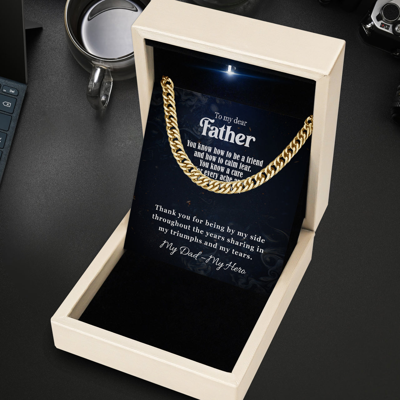 Cuban Necklace Gifts For Dad With Personalized Message Card Necklace