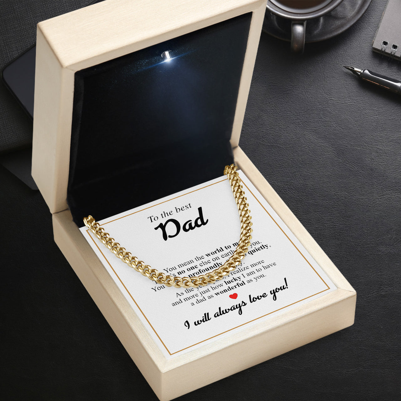 Cuban Necklace Gifts For Dad With Personalized Message Card Necklace