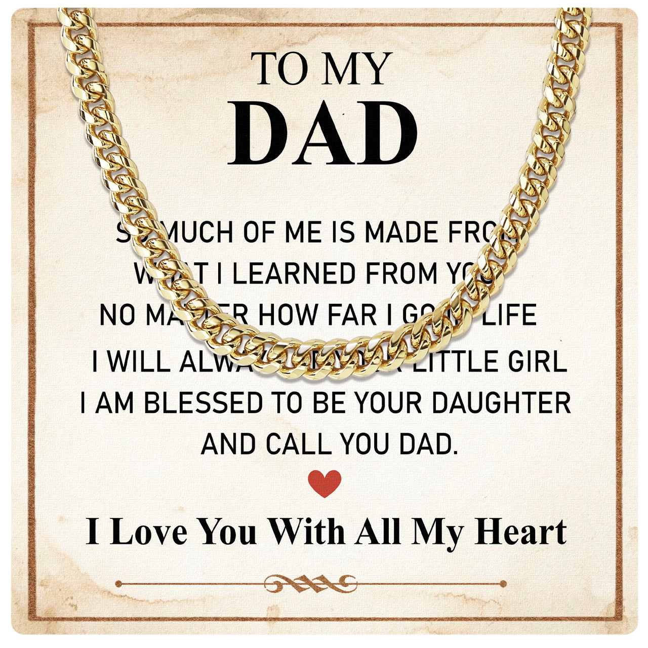 Cuban Necklace Gifts For Dad With Personalized Message Card Necklace