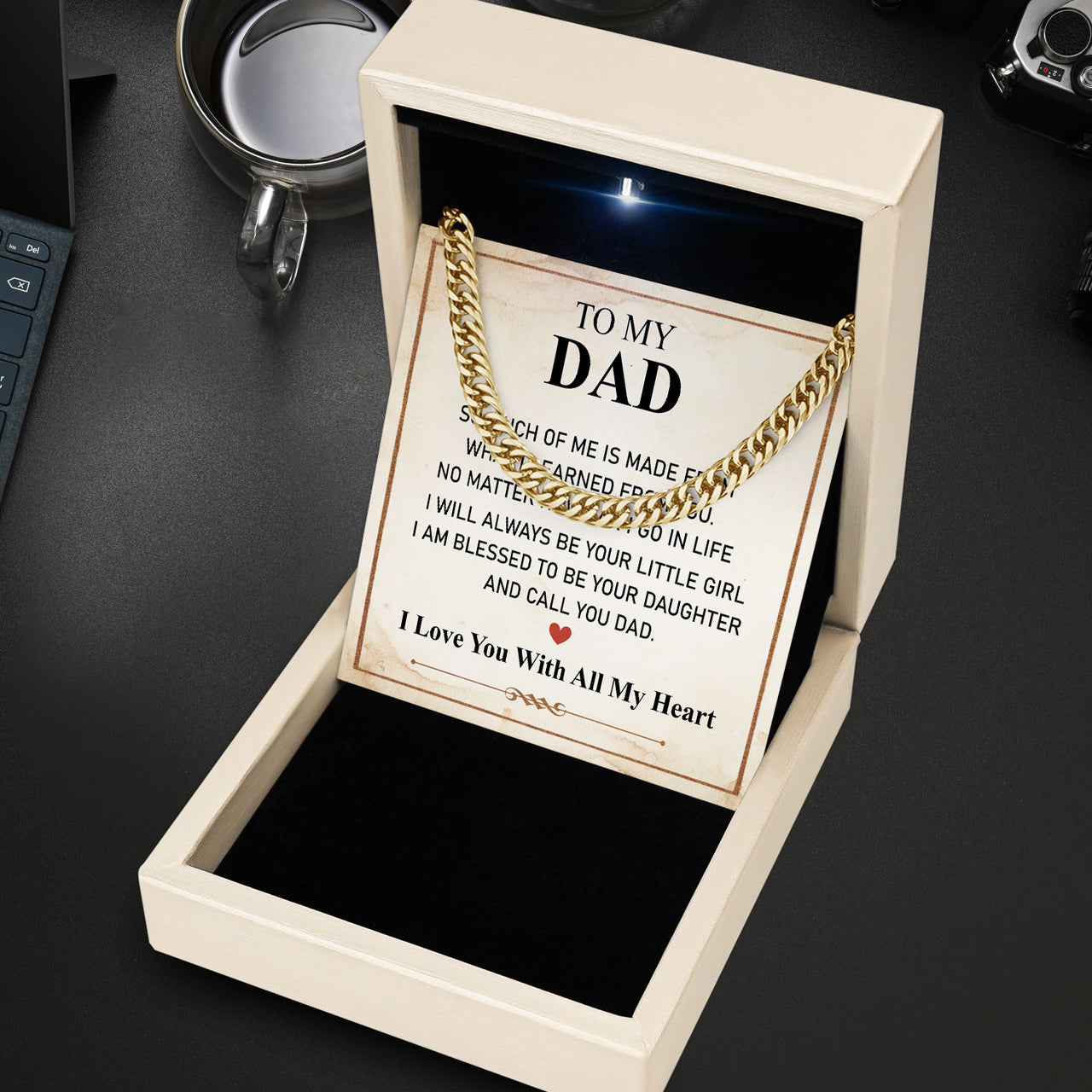 Cuban Necklace Gifts For Dad With Personalized Message Card Necklace