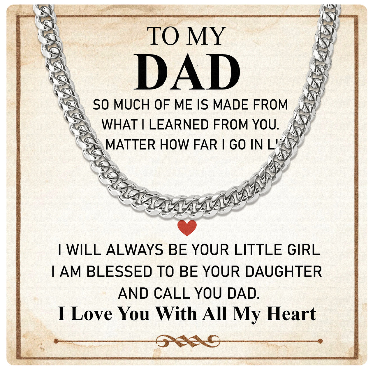 Cuban Necklace Gifts For Dad With Personalized Message Card Necklace