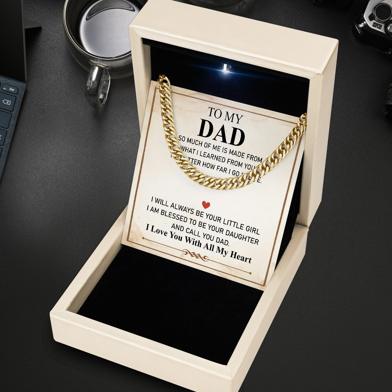 Cuban Necklace Gifts For Dad With Personalized Message Card Necklace