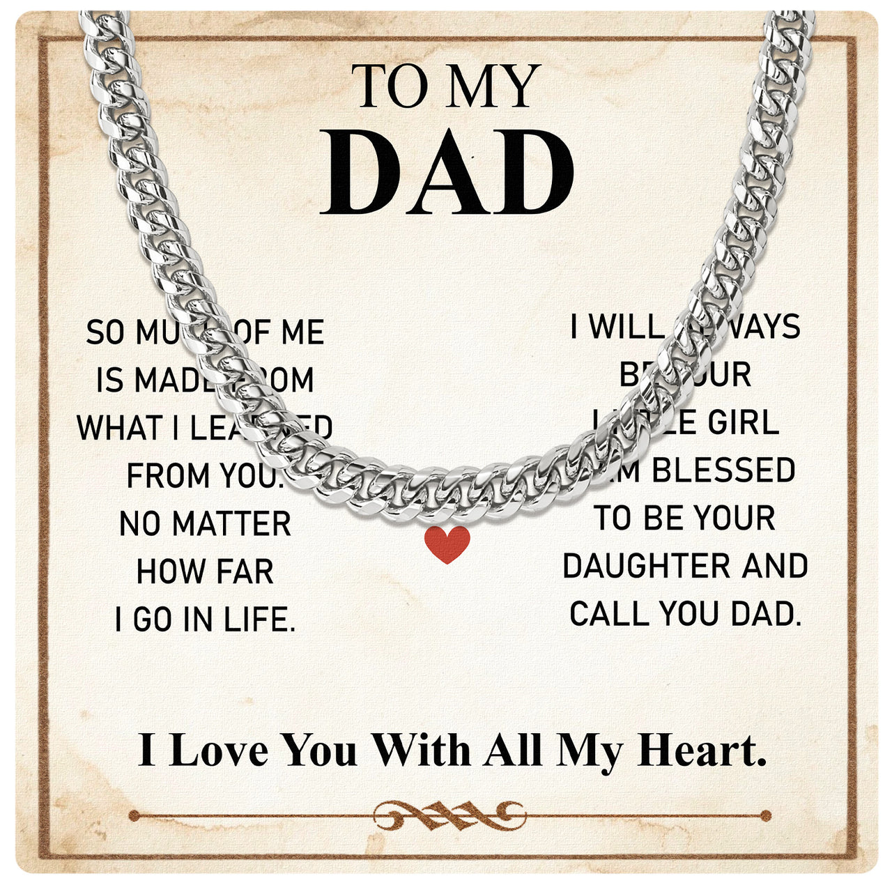 Cuban Necklace Gifts For Dad With Personalized Message Card Necklace