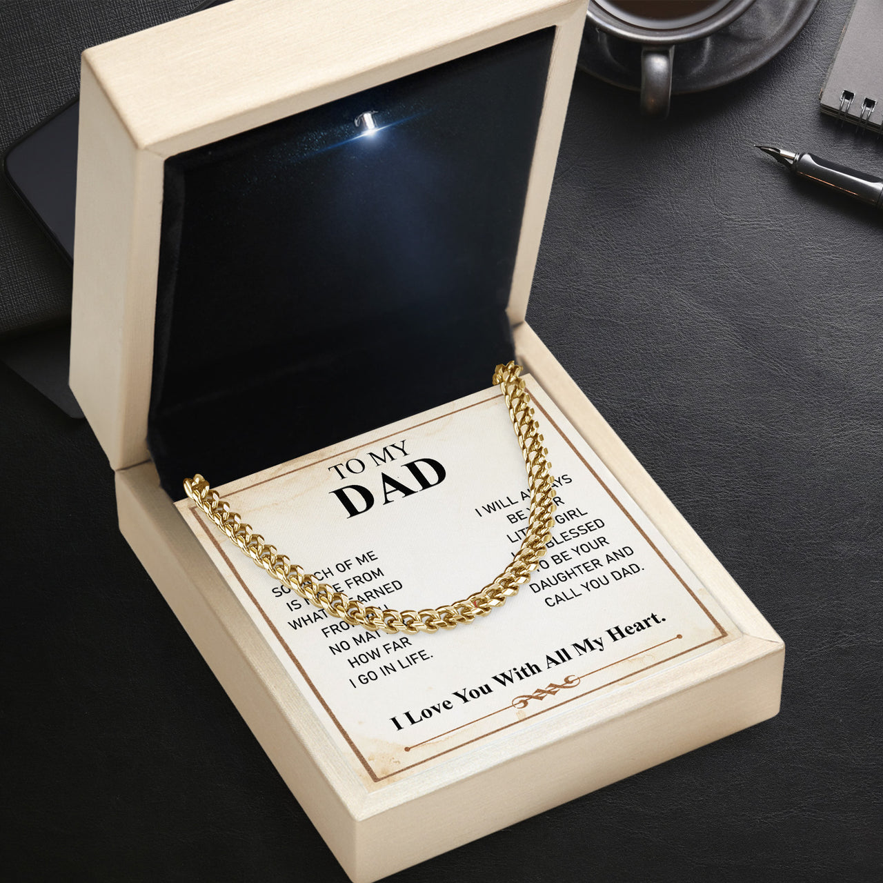 Cuban Necklace Gifts For Dad With Personalized Message Card Necklace