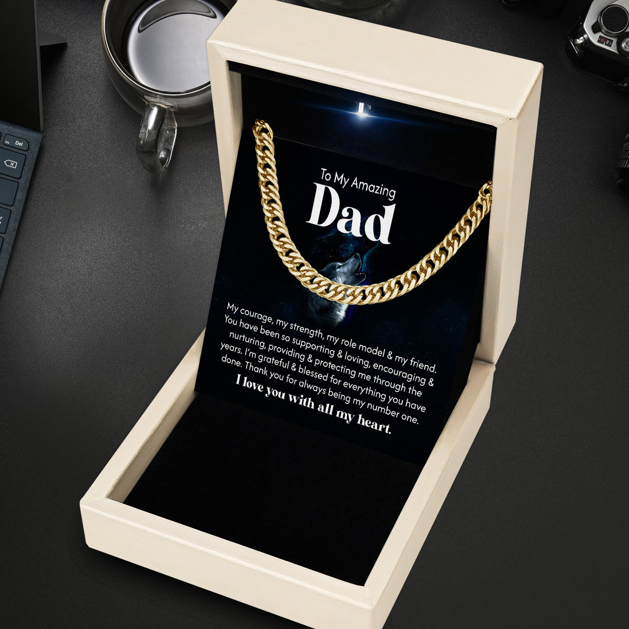 Cuban Necklace Gifts For Dad With Personalized Message Card Necklace