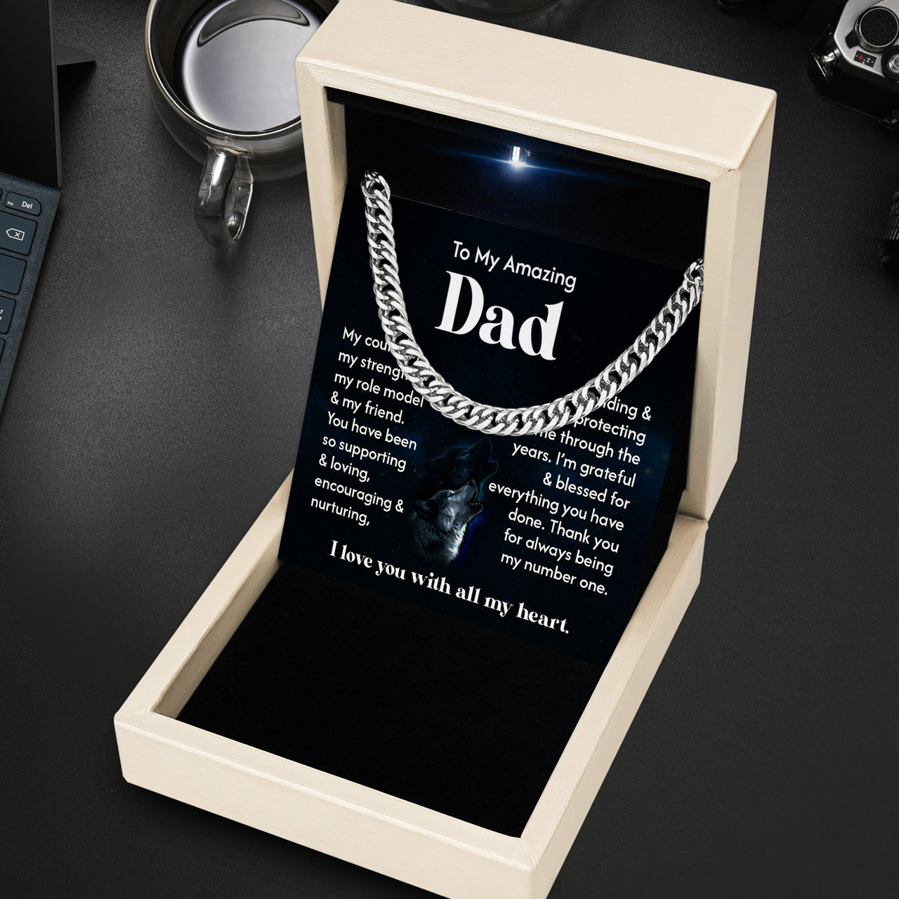 Cuban Necklace Gifts For Dad With Personalized Message Card Necklace