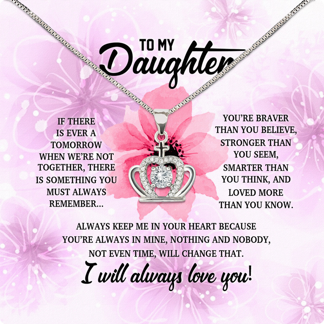 To My Daughter Necklace With Personalized Message Card