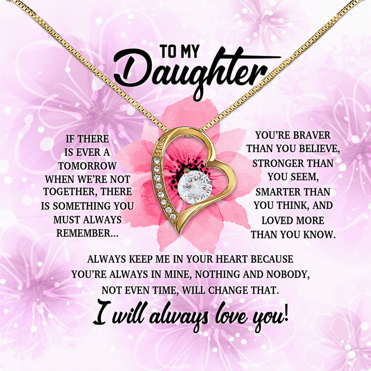 To My Daughter Necklace With Personalized Message Card