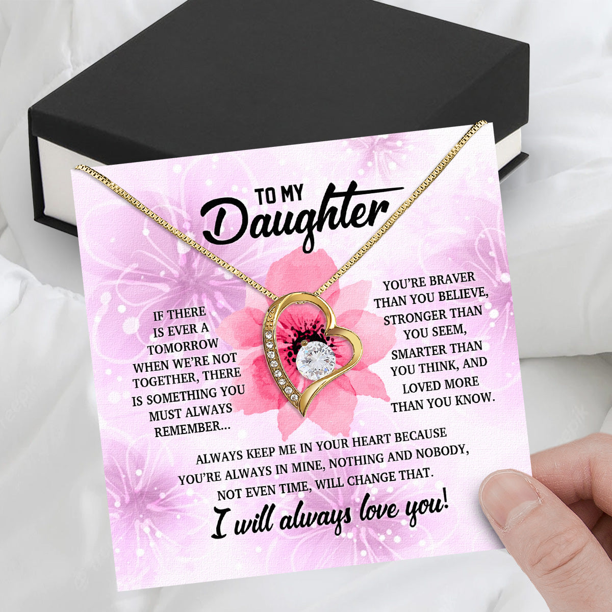 To My Daughter Necklace With Personalized Message Card