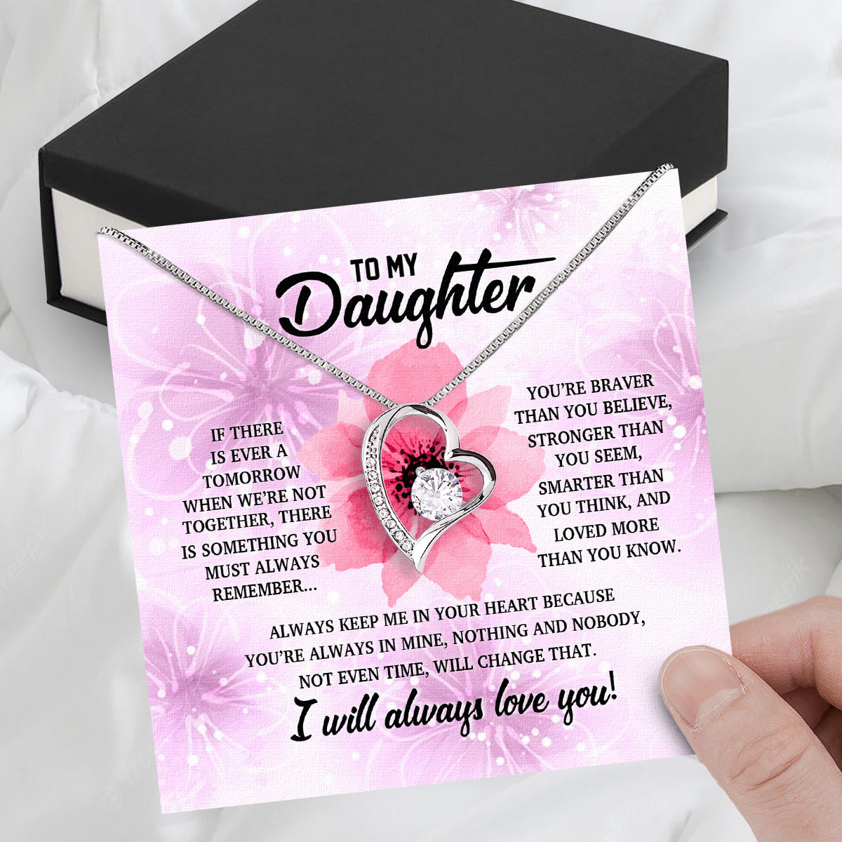 To My Daughter Necklace With Personalized Message Card