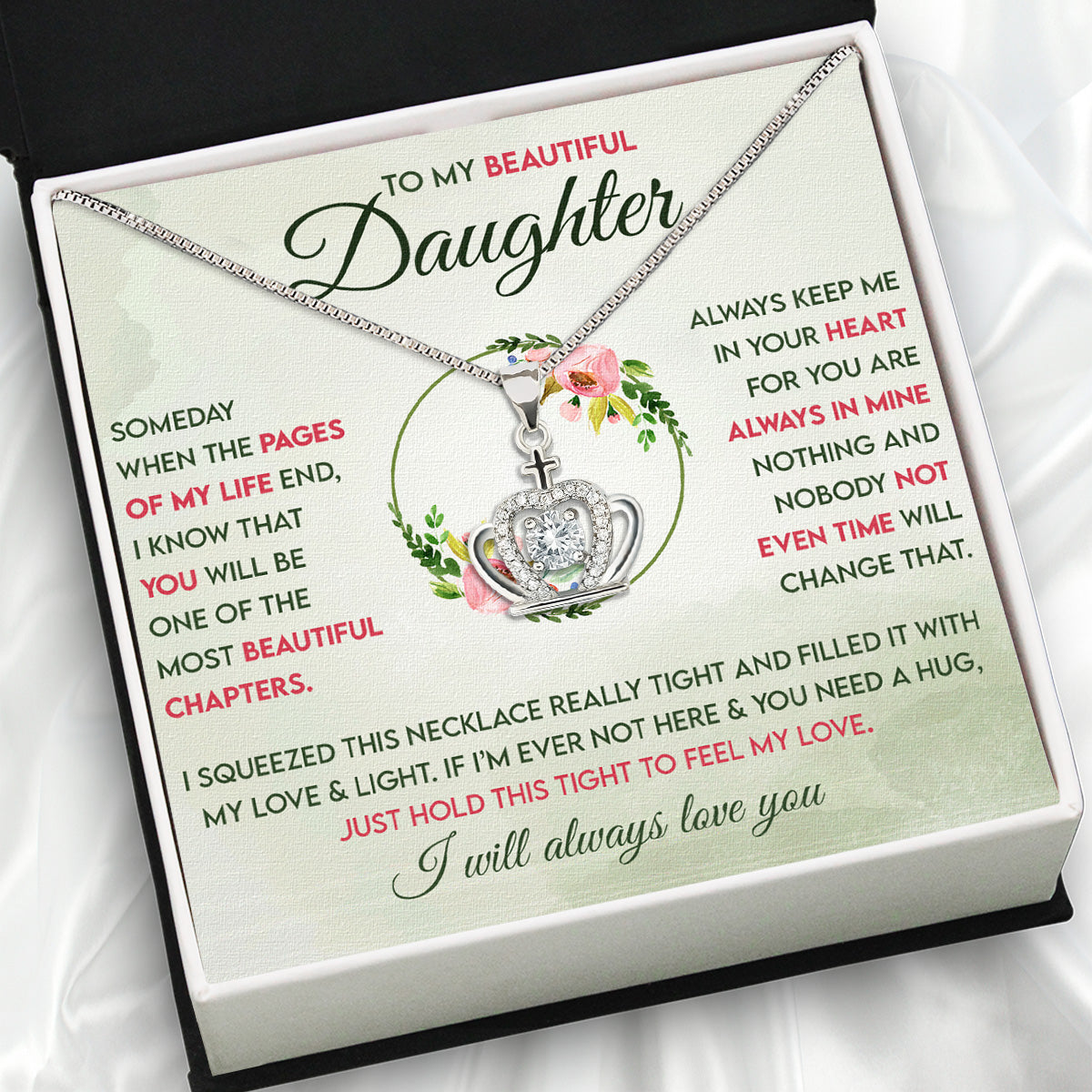 To My Daughter Necklace With Personalized Message Card