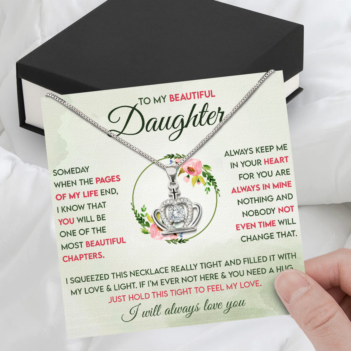 To My Daughter Necklace With Personalized Message Card