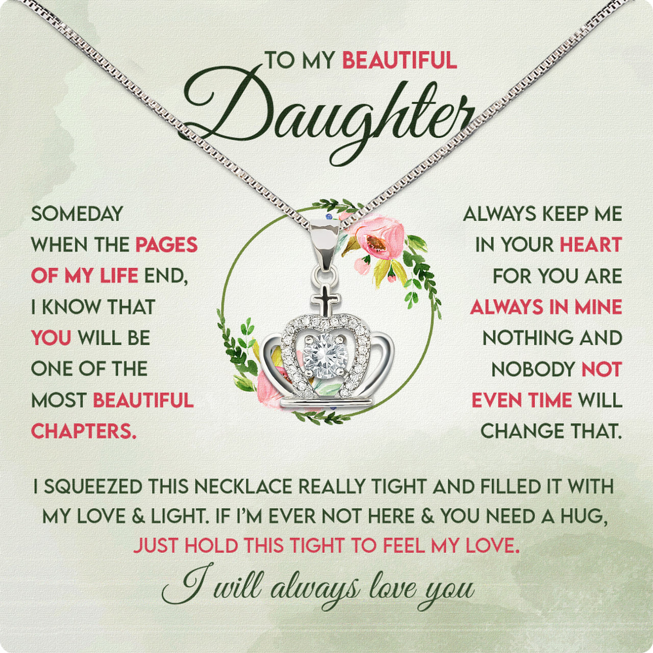 To My Daughter Necklace With Personalized Message Card