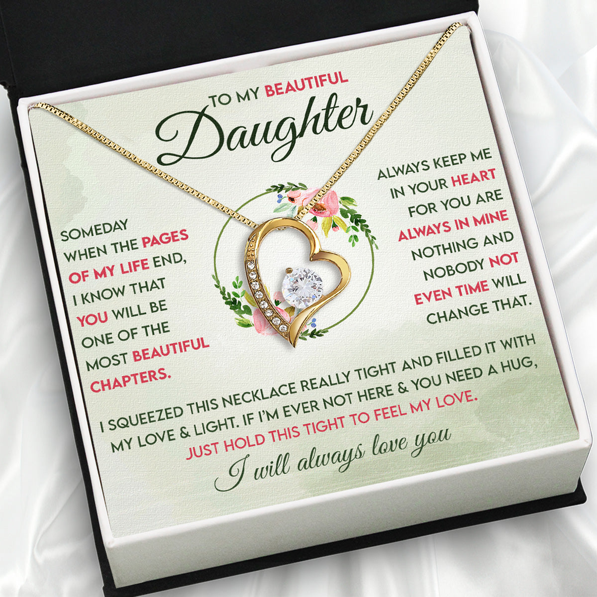 To My Daughter Necklace With Personalized Message Card