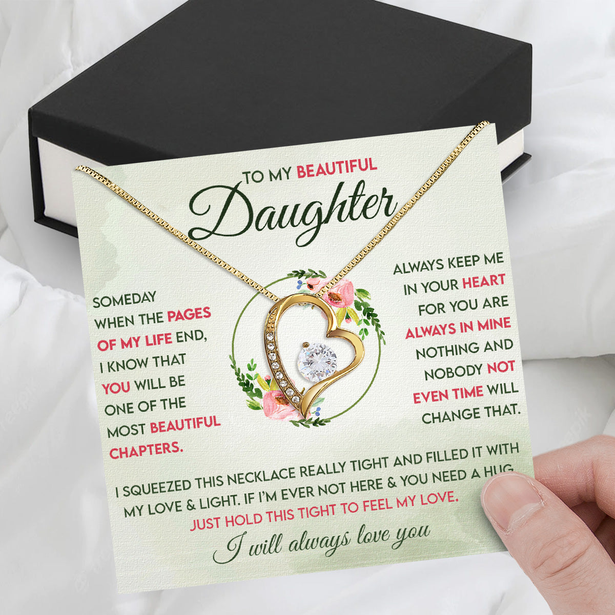 To My Daughter Necklace With Personalized Message Card