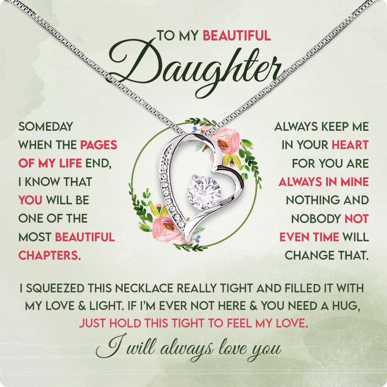 To My Daughter Necklace With Personalized Message Card