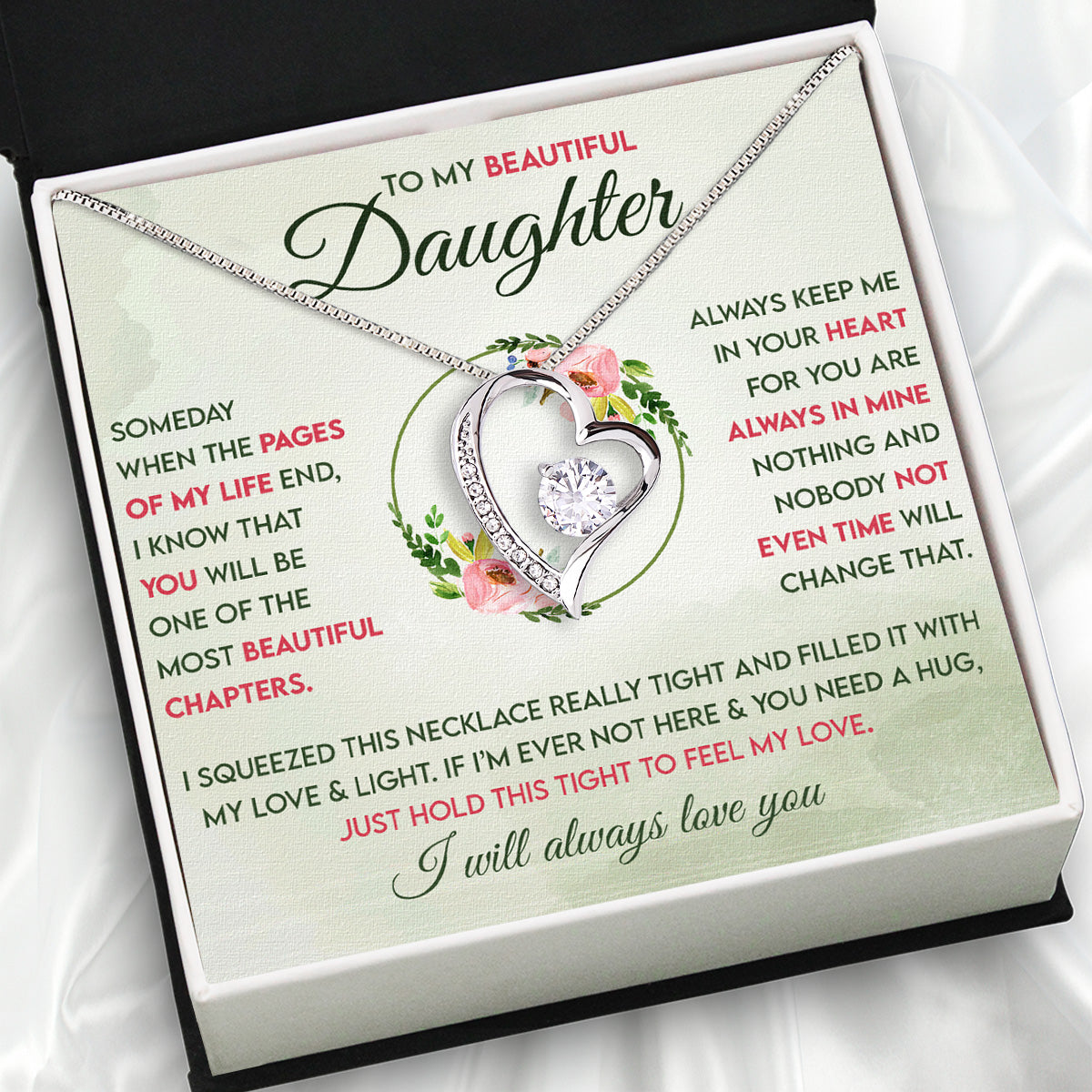 To My Daughter Necklace With Personalized Message Card