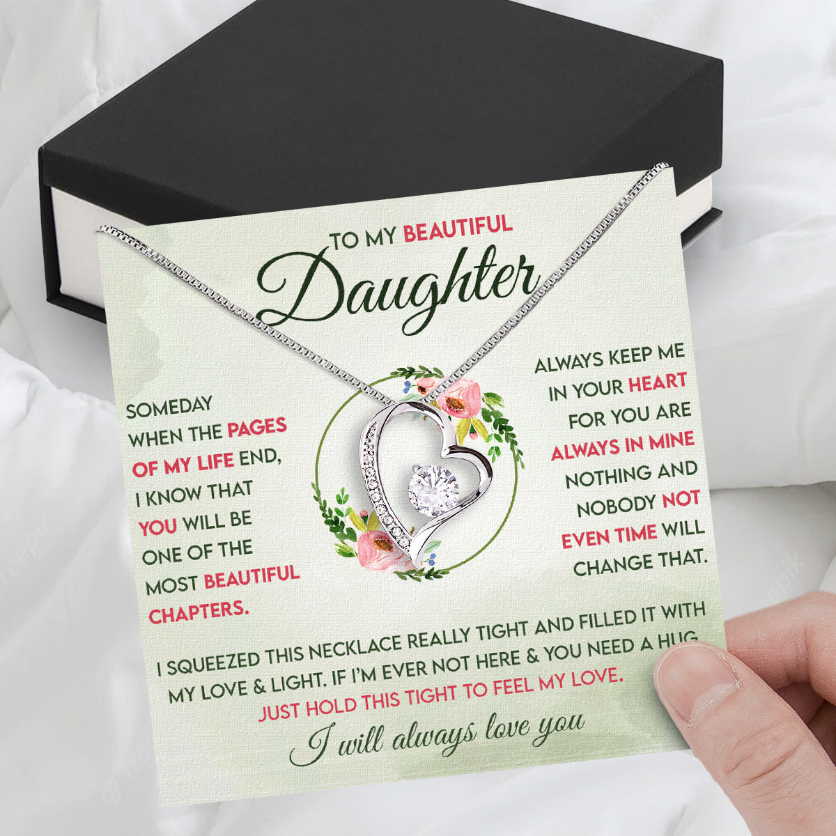 To My Daughter Necklace With Personalized Message Card