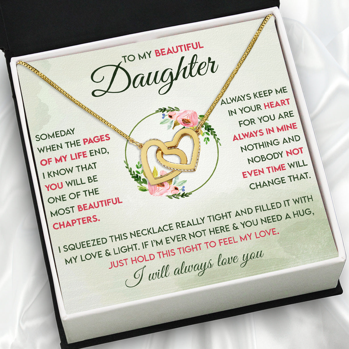 To My Daughter Necklace With Personalized Message Card