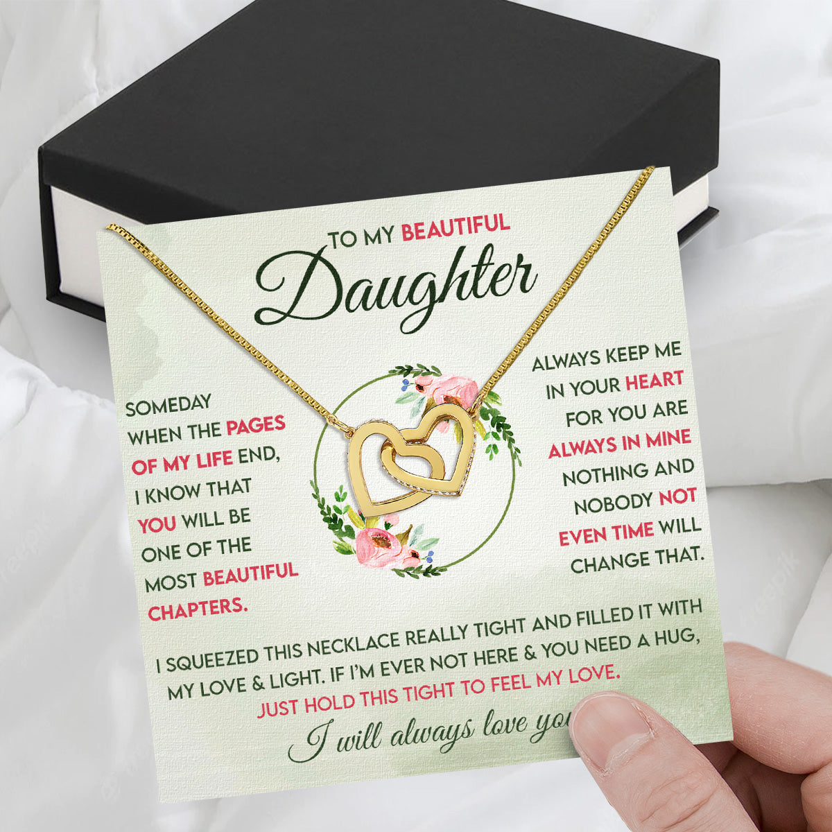 To My Daughter Necklace With Personalized Message Card