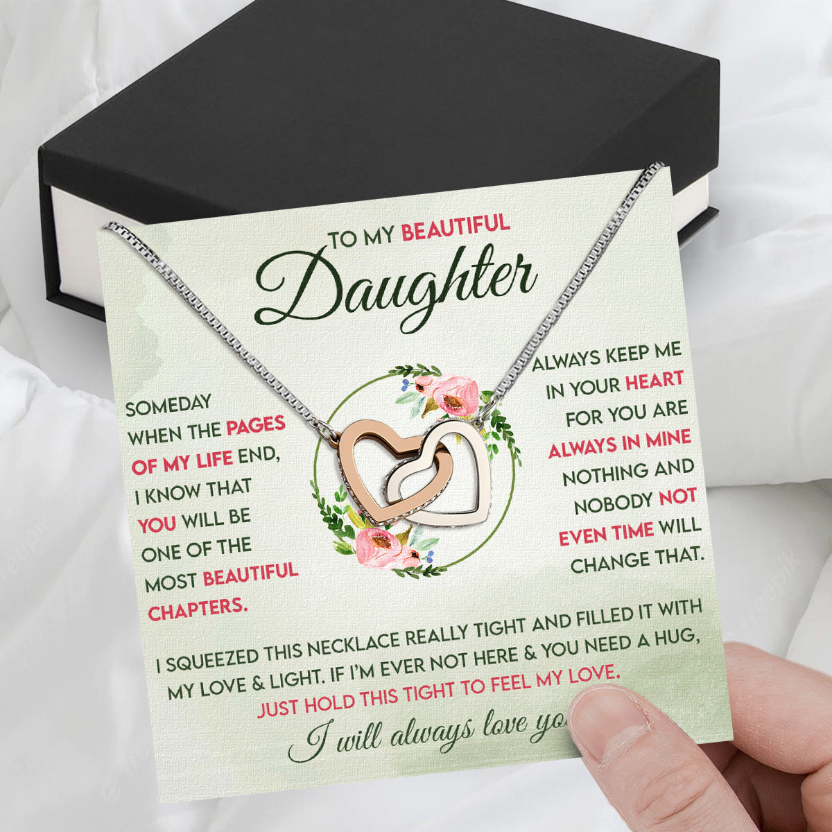 To My Daughter Necklace With Personalized Message Card