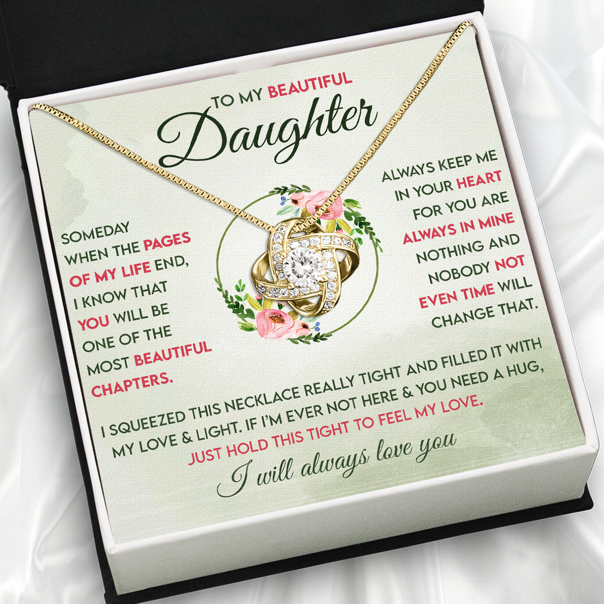 To My Daughter Necklace With Personalized Message Card