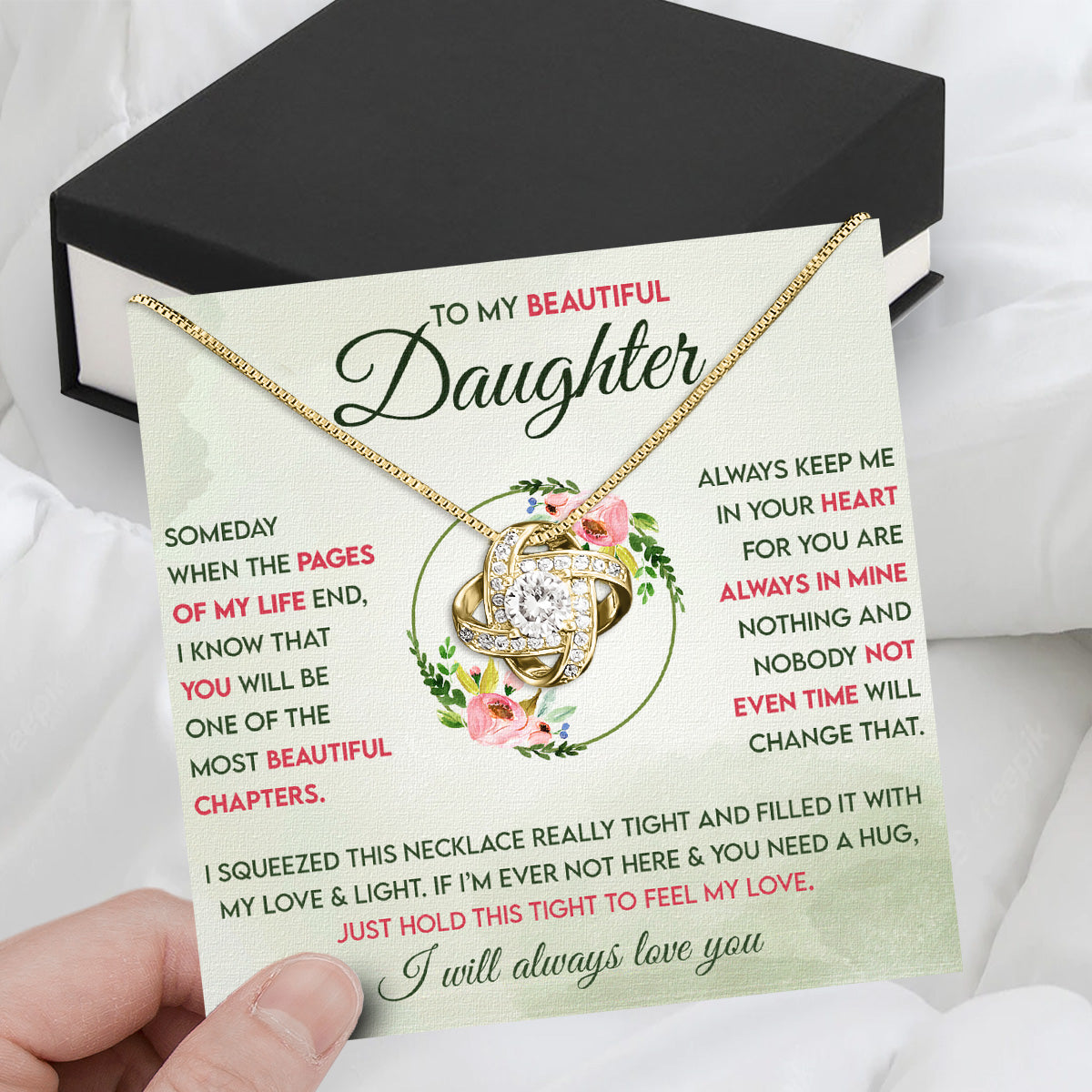 To My Daughter Necklace With Personalized Message Card