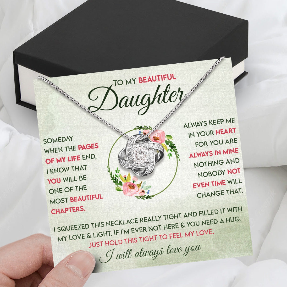 To My Daughter Necklace With Personalized Message Card