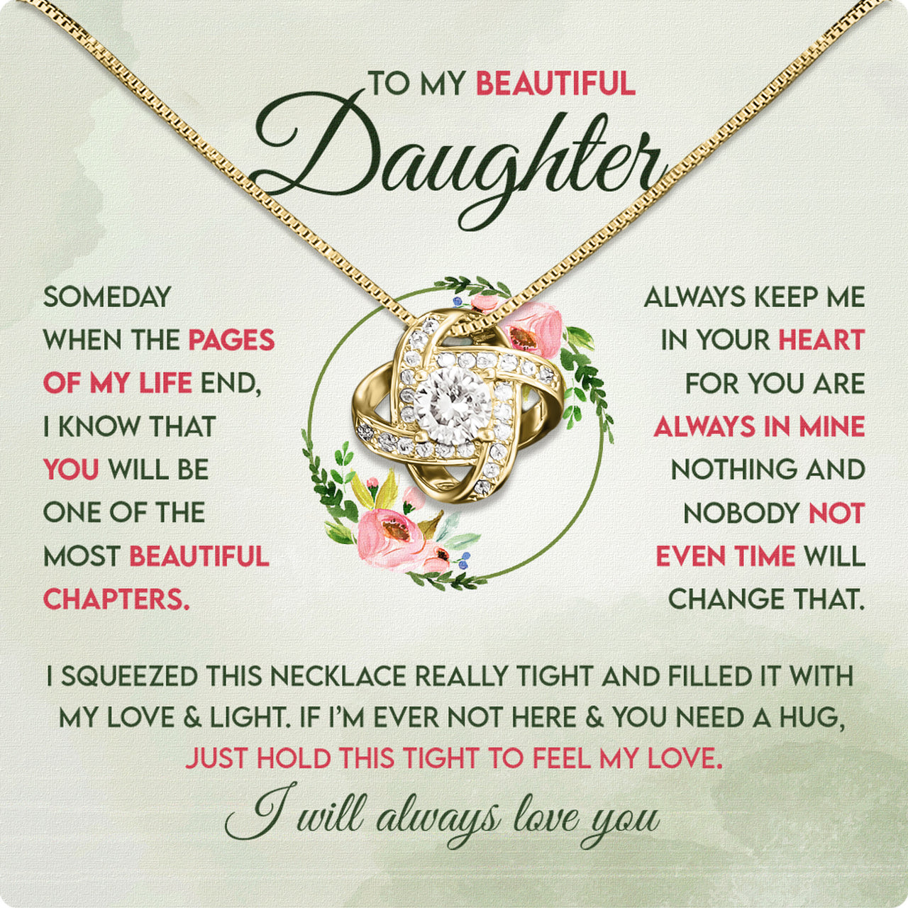 To My Daughter Necklace With Personalized Message Card