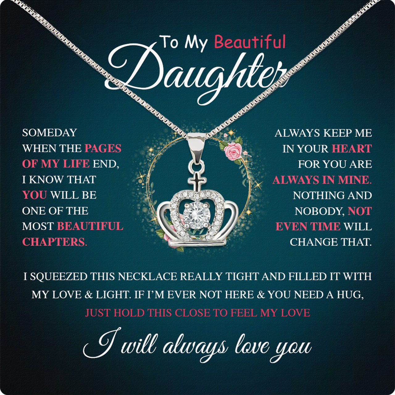 To My Daughter Necklace From Mom With Heartfelt Message Card, Jewelry For Daughter, Daughter Gift From Mom On Birthday, Wedding, Christmas, Graduation