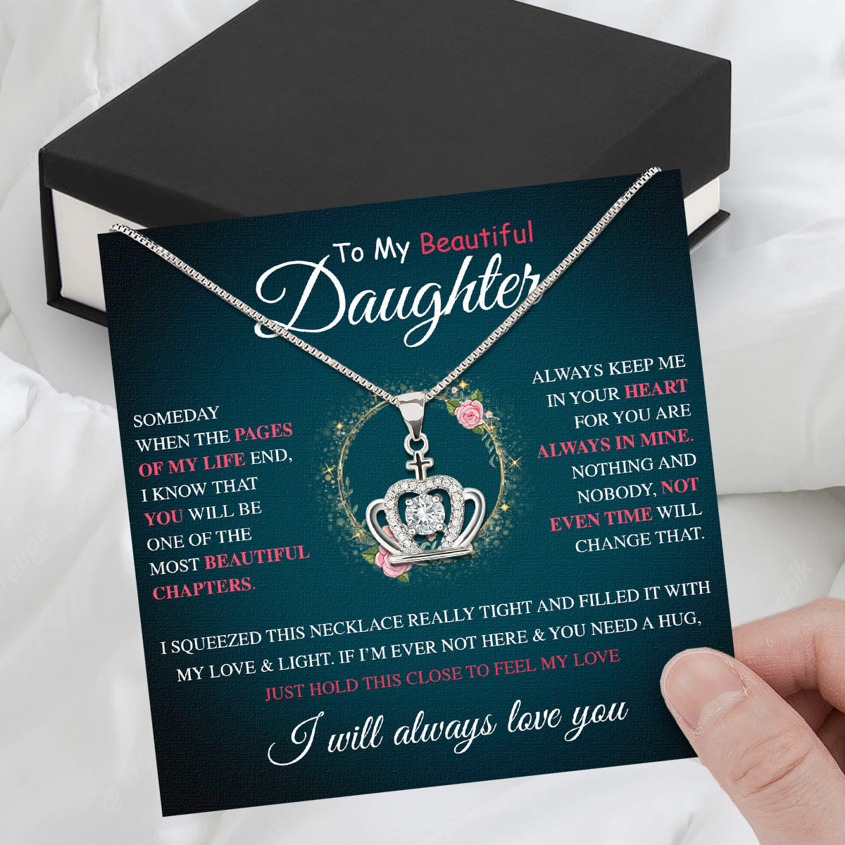 To My Daughter Necklace From Mom With Heartfelt Message Card, Jewelry For Daughter, Daughter Gift From Mom On Birthday, Wedding, Christmas, Graduation