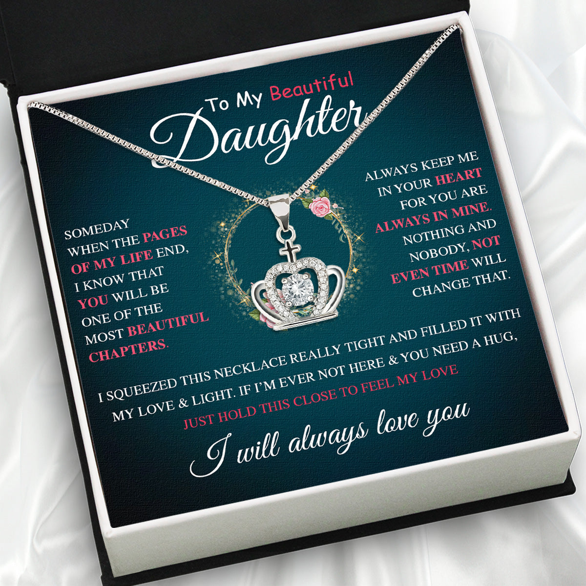 To My Daughter Necklace From Mom With Heartfelt Message Card, Jewelry For Daughter, Daughter Gift From Mom On Birthday, Wedding, Christmas, Graduation