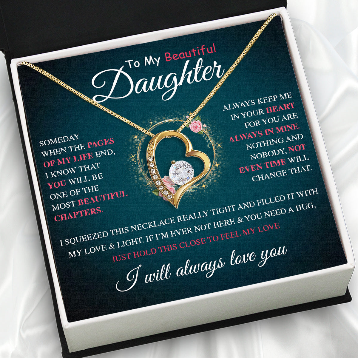 To My Daughter Necklace From Mom With Heartfelt Message Card, Jewelry For Daughter, Daughter Gift From Mom On Birthday, Wedding, Christmas, Graduation