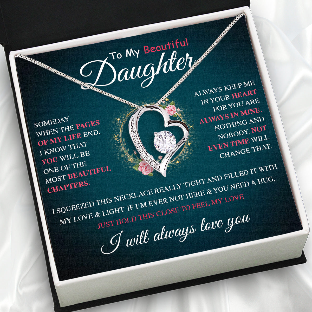 To My Daughter Necklace From Mom With Heartfelt Message Card, Jewelry For Daughter, Daughter Gift From Mom On Birthday, Wedding, Christmas, Graduation