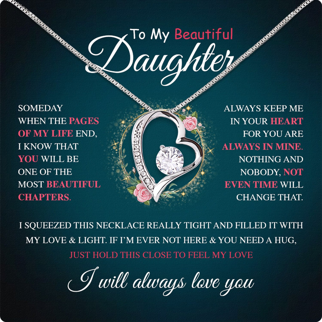 To My Daughter Necklace From Mom With Heartfelt Message Card, Jewelry For Daughter, Daughter Gift From Mom On Birthday, Wedding, Christmas, Graduation