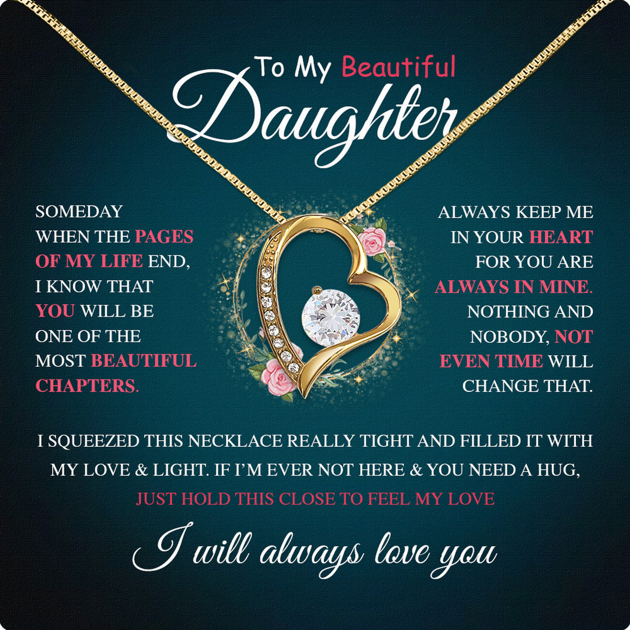 To My Daughter Necklace From Mom With Heartfelt Message Card, Jewelry For Daughter, Daughter Gift From Mom On Birthday, Wedding, Christmas, Graduation