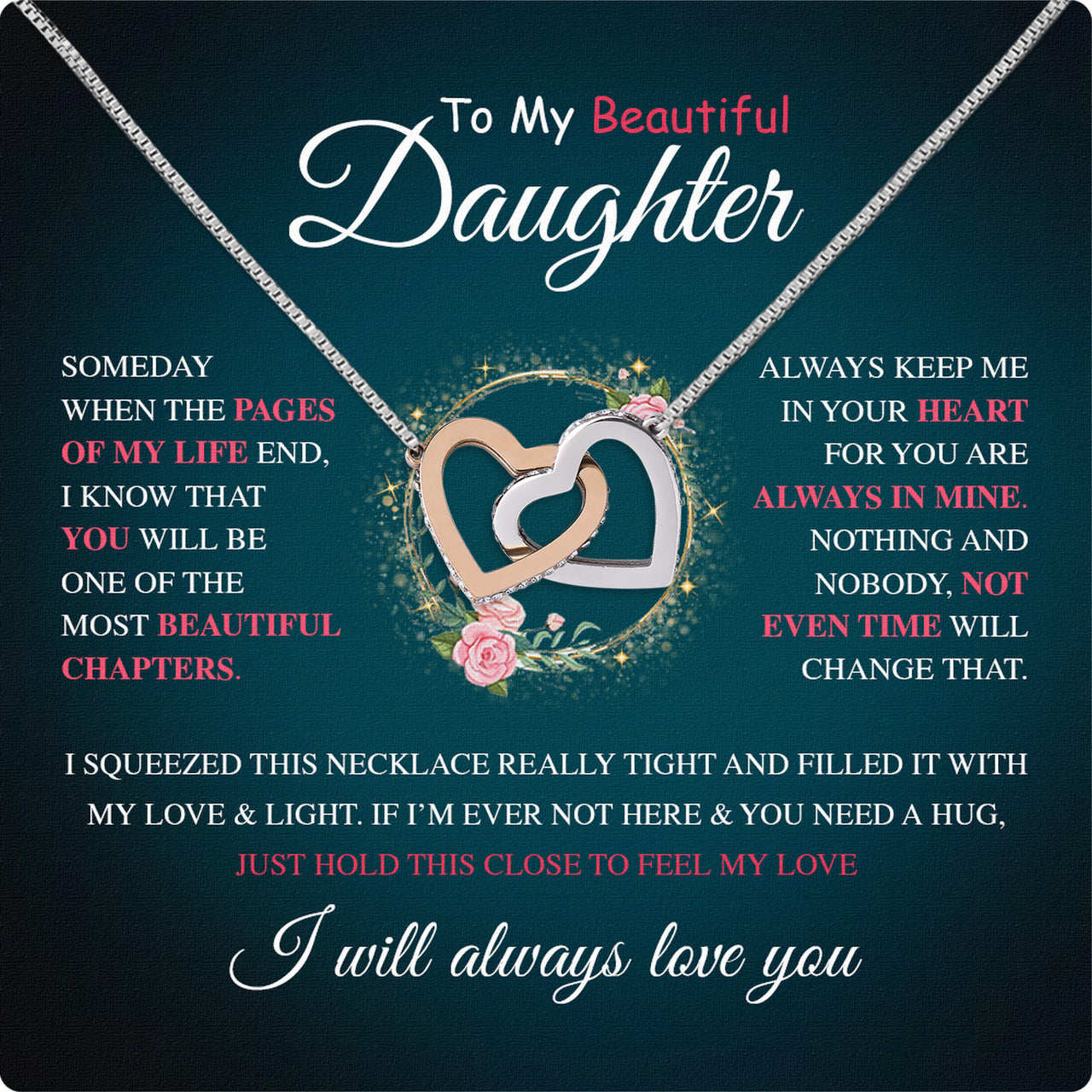 To My Daughter Necklace From Mom With Heartfelt Message Card, Jewelry For Daughter, Daughter Gift From Mom On Birthday, Wedding, Christmas, Graduation