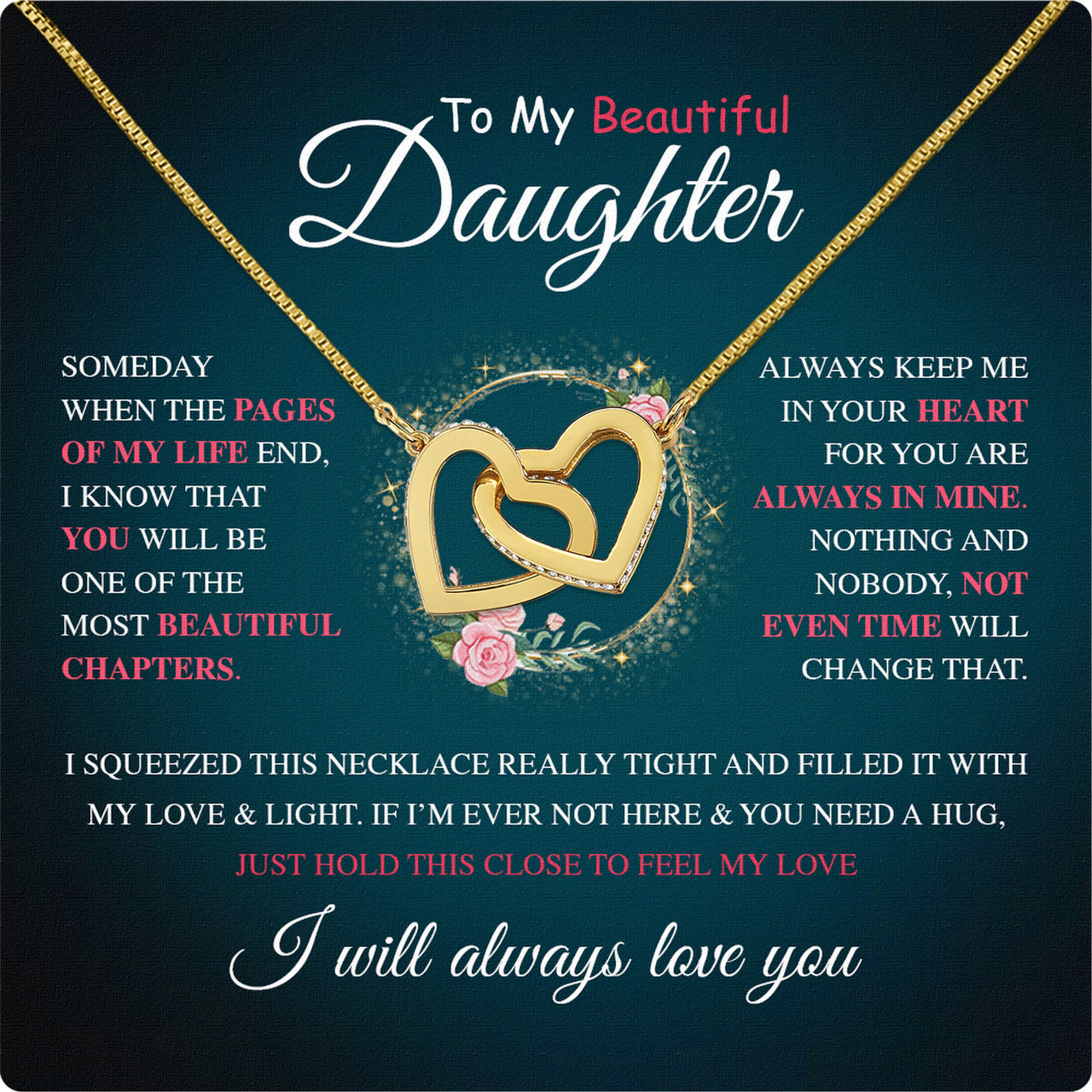 To My Daughter Necklace From Mom With Heartfelt Message Card, Jewelry For Daughter, Daughter Gift From Mom On Birthday, Wedding, Christmas, Graduation