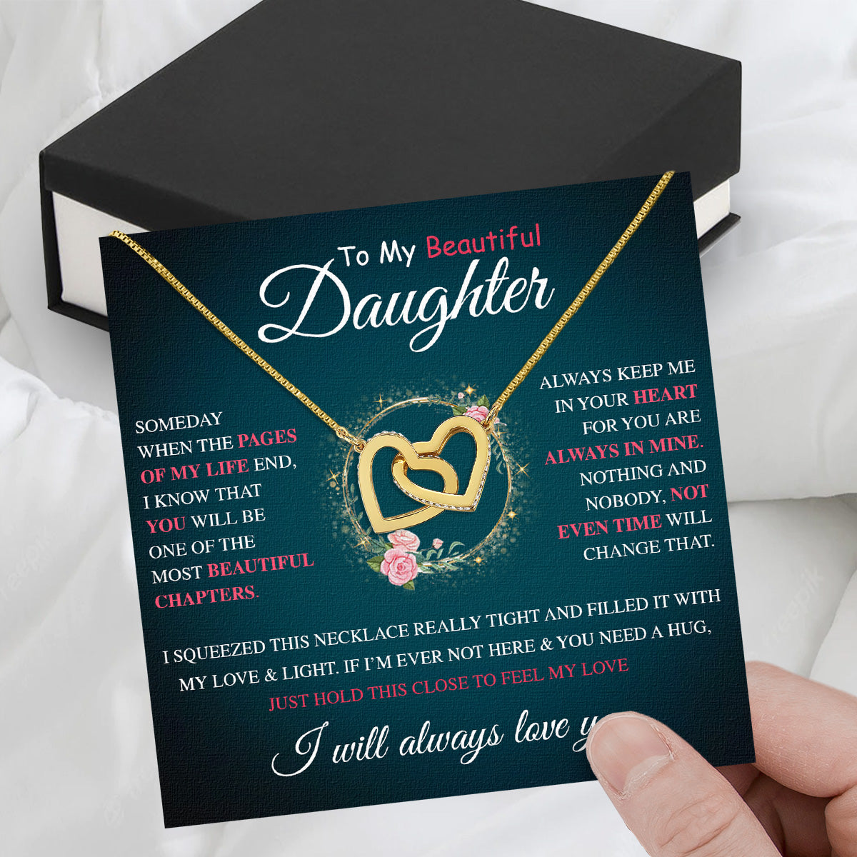 To My Daughter Necklace From Mom With Heartfelt Message Card, Jewelry For Daughter, Daughter Gift From Mom On Birthday, Wedding, Christmas, Graduation